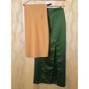 Women's Lot of 2 Satin Silky Skirt Slip Midi Skirt Elegant Pink Green whimsy Lux
